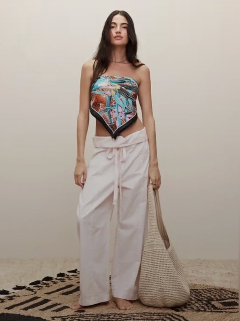 Banana Republic Light Pink White Lotus Oversized Fisherman Pant M